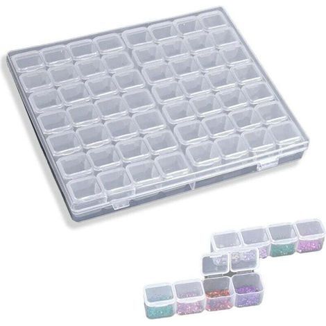 56 Grilles Boîte Rangement Perle Diamants, Compartiment en Plastique,Boite a Bijoux, Boîte Organisateur avec Séparateur Transparent Amovible pour Accessoires (1/4)
