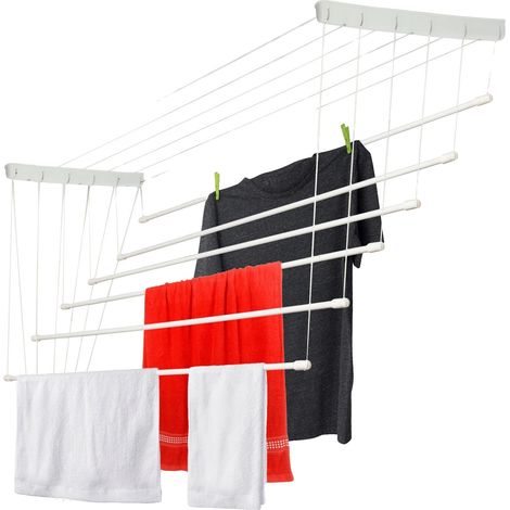Sèche-linge de plafond, 6 étagères, 180 cm, acier avec revêtement en polyéthylène, charge maximale 12 kg, installation facile (1/5)