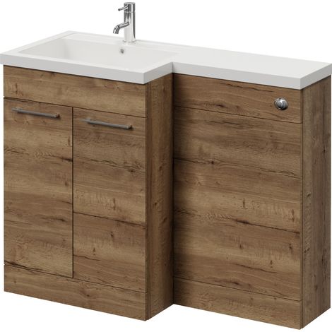 Napoli 460 Tobacco Oak 1100mm 2 Door Vanity Unit Toilet Suite with Left Hand Square Lucia Basin - 1100mm - Chrome 160mm HandleWithout Kingston Toilet Pan