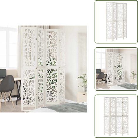 The Living Store Biombo separador de 4 paneles madera maciza Paulownia blanco - Madera paulownia