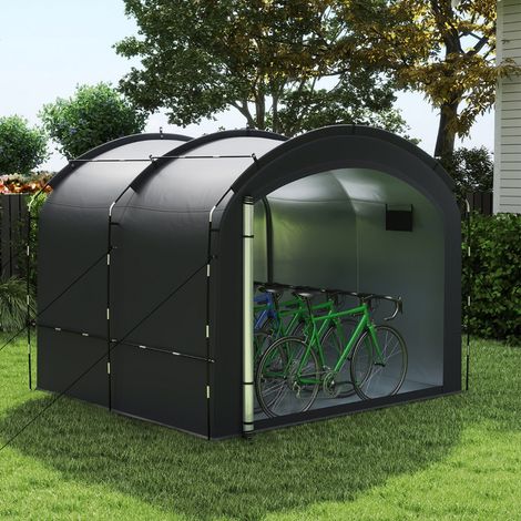 Tente Abri de Rangement pour Vélos Housse avec Tissu Argenté Imperméable Portes Zippées Doubles Sac de Transport Capacité 8 Vélos Noir (1/2)