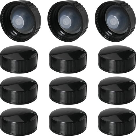 Paquete de 12 tapones de rosca de resina fenólica - 28 mm - Negros - Para productos químicos, alimentos y cosméticos de uso diario.