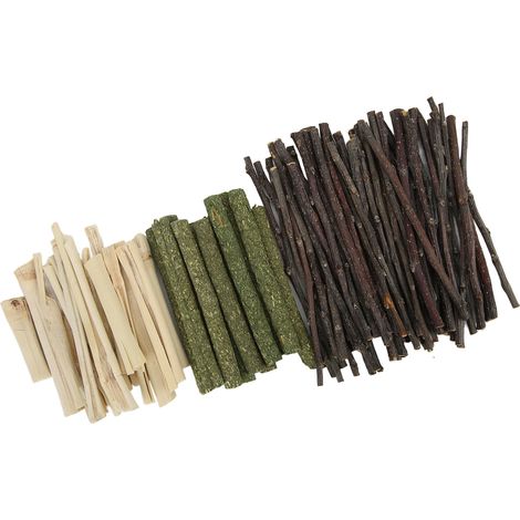 Ensemble de jouets à mâcher pour hamster, sans danger et non toxique : branches de pommier, bâtonnets d'herbe et bâtonnets de bambou sucrés (300 g). (1/5)