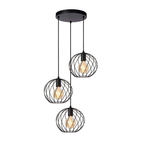 Lampada a sospensione Lucide Danza metallo nera 3xE27 Ø50