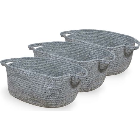 Cesti Portaoggetti Ovale in Corda Grigio con Maniglie cm 47 x 25x h 15 set da 3