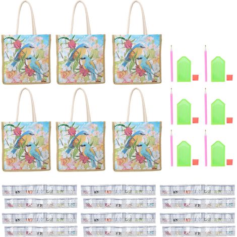 Sac cabas 5D strass DIY, 6 lots, grand format, peinture cristal diamant, sac shopping réutilisable, capacité spacieuse (1/5)
