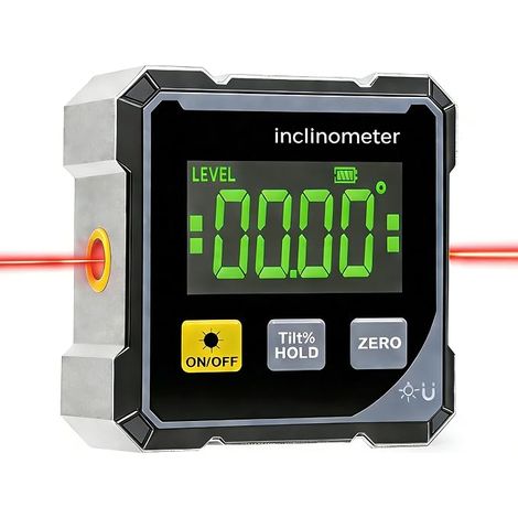 Digital Inclinometer Protractor 4 x 90° Rechargeable Digital Angle with Laser Function 4 Magnetic Sides Electronic Level with Magnetic Base LCD Backlight for Carpentry Building (1/5)