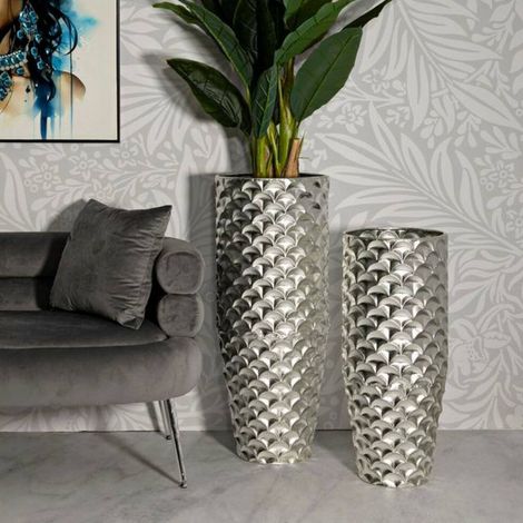 Lot de 2 vases Parana, Complément de décoration, Amphore, Accessoire de décoration, 37x37 h92 cm, Argent (1/5)