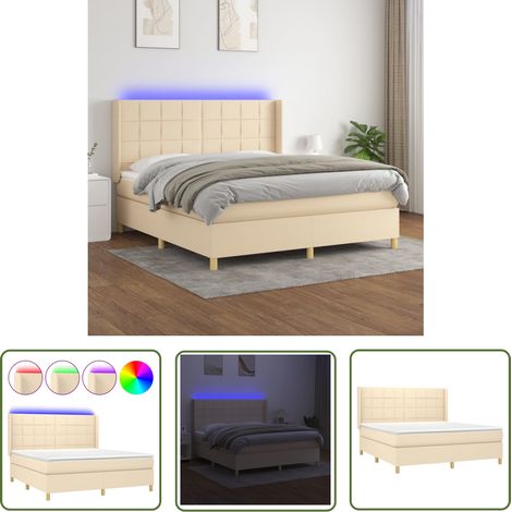 The Living Store Boxspringbett mit Matratze & LED Creme 160x200 cm Stoff - Boxspringbett - Doppelbett - Cremefarbenes Bett - Bettauflage - LED Beleuchtung (1/5)