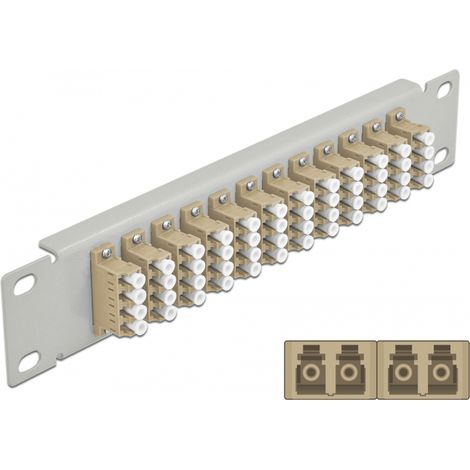 Delock Panel de conexiÃ³n de fibra Ã³ptica de 10 de 12 puertos LC Quad beis 1U gris