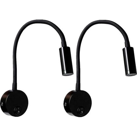 2 Pices Led Lampe De Lecture Murale Couleur Noir, Lampe De Bureau Lumire Chaude Blanche Design Protection Yeux, Lampe De Chevet Avec Interrupteur (1/5)