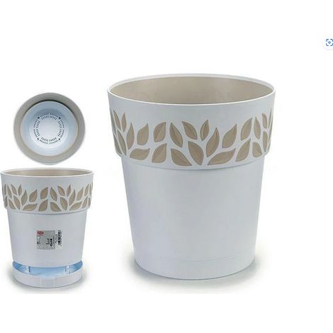 Vaso Tondo Cloe con sottovaso riserva d'acqua ideale per l'utilizzo outdoor – BIANCO / TRAVERTINO – D. 25 cm (1/2)