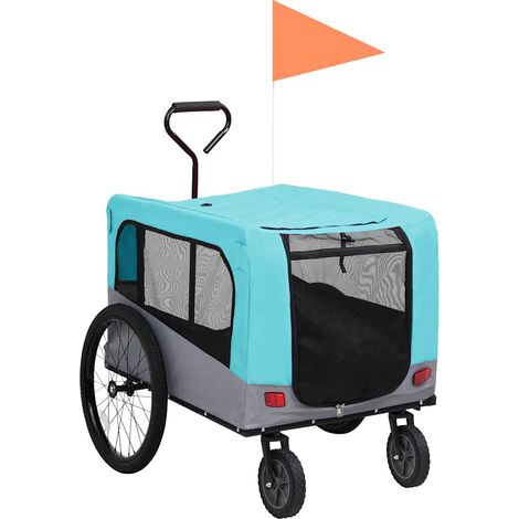 2-in-1 Fahrradanhänger für Hunde und Buggy Blau und Grau
