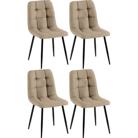 Lot de 4 chaises de salle à manger coutures forme carrées en tissu taupe pieds en métal noir 100007789 (1/5)