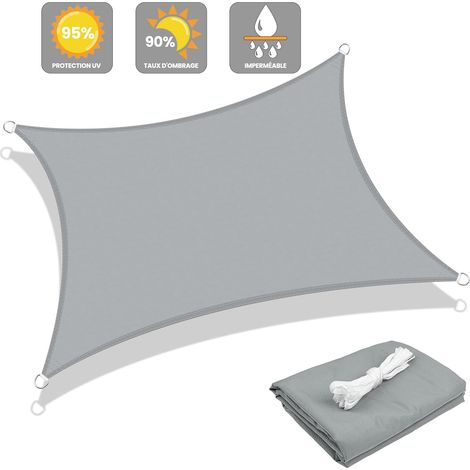 Voile d'ombrage 2x3m Rectangulaire Imperméable à l'eau Toile d'ombrage Gris avec 95% de Protection UV pour Patio Extérieur Jardin