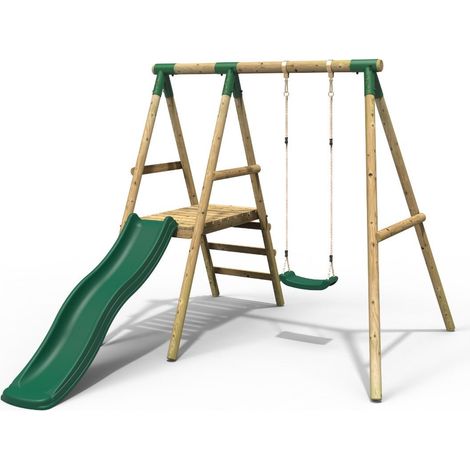 Wooden Swing Set with Slide - Apollo Green
