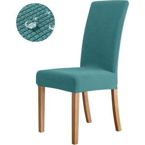 Housses de chaises bleu paon (lot de 4), extensibles, modernes, amovibles et lavables, pour la décoration de bureaux, banquets, mariages et fêtes. (1/5)