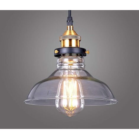 Suspension Luminaire Industrielle Intérieur Vintage Rétro E27 Edison Culot Abat-jour en Verre Plafonnier Eclairage pour Chambre Salon Cuisine Salle de Séjour Hôtel (1/5)