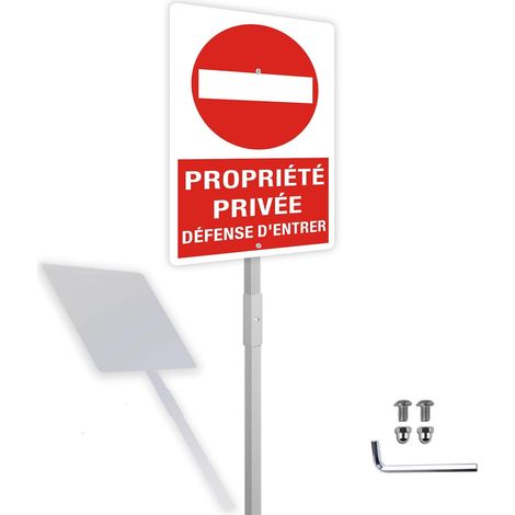 Panneau Propriété Privée Défense D'Entrer avec Piquet,Interdire une entrée dans une propriété privée Panneau de sécurité 20x30cm mm -Aluminium de 1 mm (1/5)