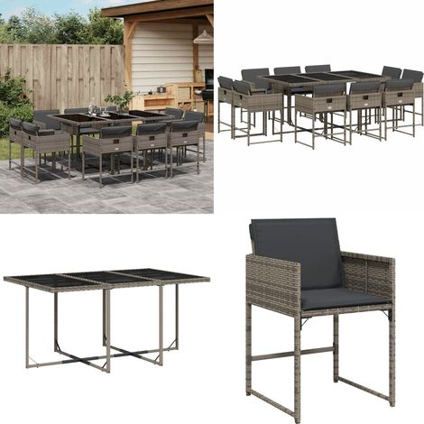 Ensemble à manger de jardin 11pcs avec coussins gris poly rotin - Salon De Jardin - Meuble De Jardin - Set De Jardin - Mobilier De Jardin - Table De Jardin - Home & Living (1/5)