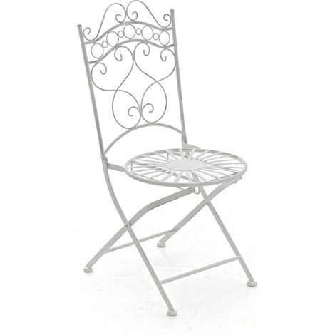 Chaise de jardin terrasse balcon design rustique en fer forgé blanc vieilli 100003005 (1/5)