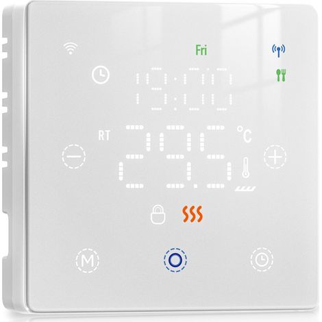 Termostato WIFI Con Batteria Bianco, Per Caldaia a Gas Boiler, APP TUYA Smart Life, Quadrata Montaggio da Esterno Oppure Incasso Scatola 502