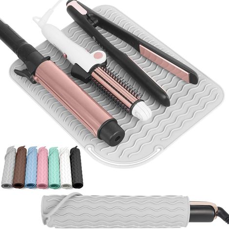 Tapis portable en silicone résistant à la chaleur pour lisseur et fer à boucler - Tapis isolant antidérapant pour outils de coiffure de voyage, Gris (1/5)