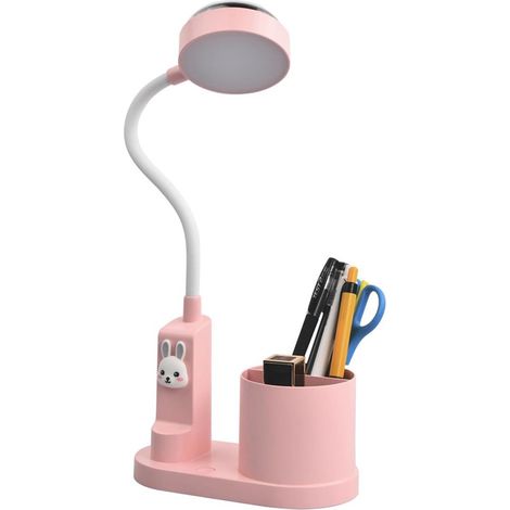 Lampe de bureau LED - Lampe de bureau enfant - Lampe de bureau pour chambre d'enfant - Lampe de bureau LED à intensité variable - Avec porte-stylo - Projection d'étoiles intégrée - Rose (1/3)