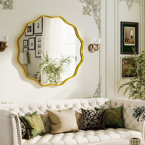 Miroir mural rond de 91 cm (36 pouces), miroir irrégulier et ondulé (1/5)