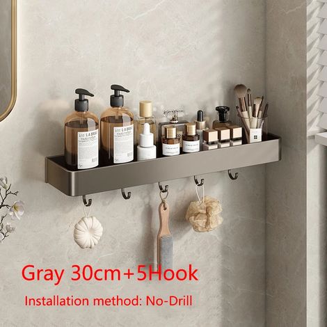 (Style gris 3.1 gratuit) Étagère de douche murale flottante pour salle de bain, étagère de toilette, étagères de rangement pour placards de cuisine, organisateurs (1/5)
