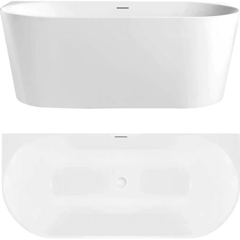 Wandmontage Badewanne Rea Capri Slim 170 White With Black Plug Cap (1/5)