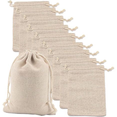10PCS Reusable Cotton Fabric Bags 2030CM with Drawstring - Muslin, Burlap for Storage, DIY and Gifts (1/5)
