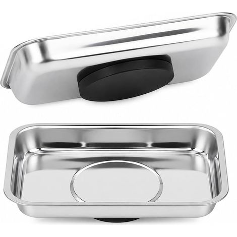 Plateau magnétique en inox 2 pièces – Rangement pour vis, clous et écrous – Coupelles adhérentes rectangulaires 9,3x6,4cm avec base aimantée (1/5)