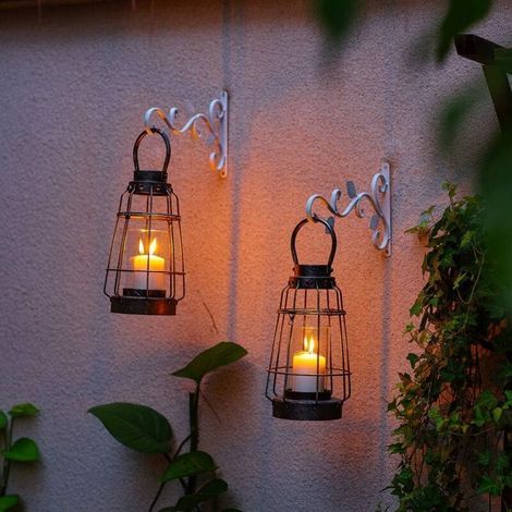 Support Mural pour Plantes Suspendues, 2 Pièces Crochets Suspension Fer Blanc Supports Muraux 30cm Pot Fleur Mangeoire à Oiseaux Cintre Rétro Crochet Jardin Intérieur Extérieur Carillon Lanterne - Bla
