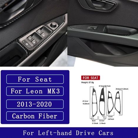 (5 LHD) Convient pour Seat Leon MK3 2013-2020. Accessoires auto : autocollant décoratif en fibre de carbone pour panneau de porte avec navigation centrale, radio, lecteur CD et climatisation. (1/4)