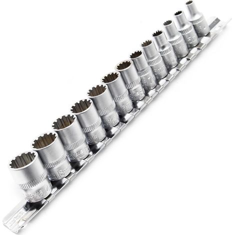 13tlg Steckschlüssel Satz 6,35mm (1/4") mit Außen Vielzahn Profil aus Chrom, Stecknüsse im Knarrenkasten, hochwertige Steckschlüssel für Werkstatt