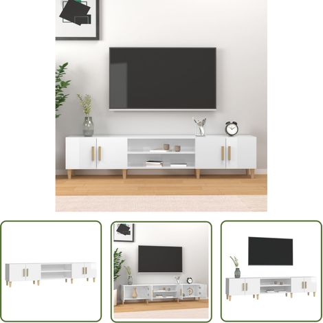 The Living Store TV-Schrank Hochglanz-Weiß 180x31,5x40 cm Holzwerkstoff - TV-Schrank - Holzmöbel - Wohnzimmerschrank - Fernsehtisch - Weißer TV-Schrank (1/5)