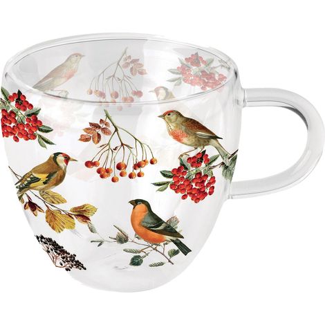 Tasse à thé en verre double paroi - Oiseaux dautomne 200 ml (1/2)