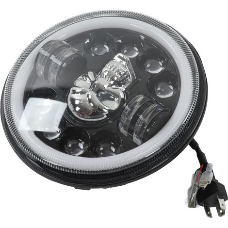 Phare LED Angel Eyes 7 pouces pour moto, motif tête de mort, éclairage blanc, étanche, universel et modifiable (1/5)