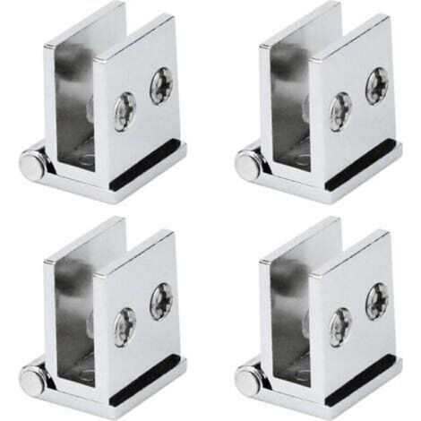 Set of 4 Glass Door Hinges, 0° Opening Angle, Clamping Hinges for Kitchen Cabinets, Display Cases, Showers, for 5mm Thick Glass (1/4)