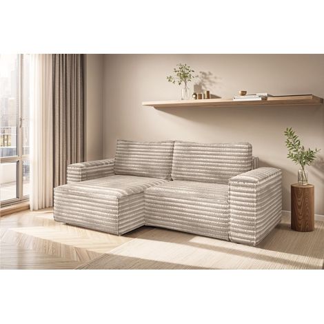 Ecksofa Schlafsofa MADLEN Stoff Velo Beige Ottomane Links (1/5)