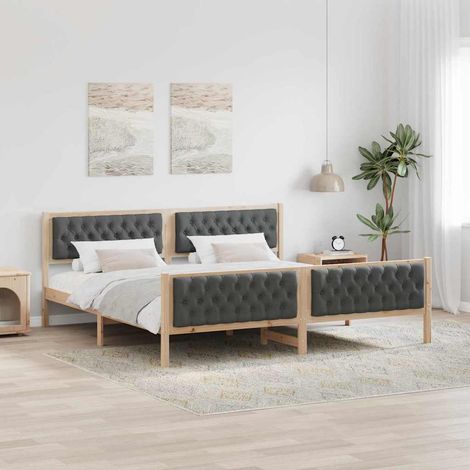 Bed Frame with Headboard Dark Grey 200 x 200 cm Solid Pine Wood vidaXL (1/5)