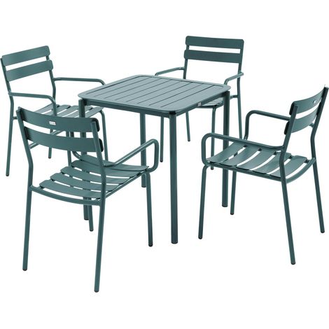 Ensemble table de terrasse 70cm et 4 fauteuils vert foncé