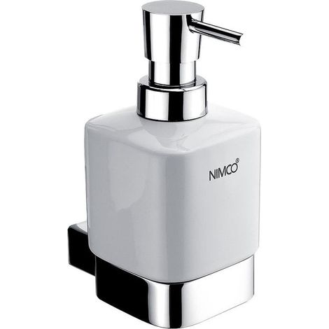 Nimco Kibo - Dispenser di sapone liquido in ceramica con supporto, 250 ml, bianco/cromo Ki 14031K-T-26 (1/4)