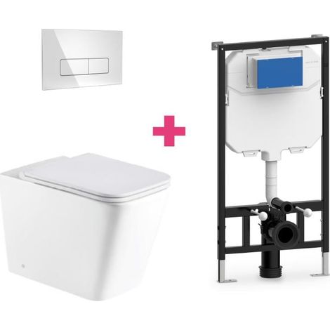 Hänge-WC PISA Komplett-Set weiß mit rechteckiger chromfarbender Drückerplatte