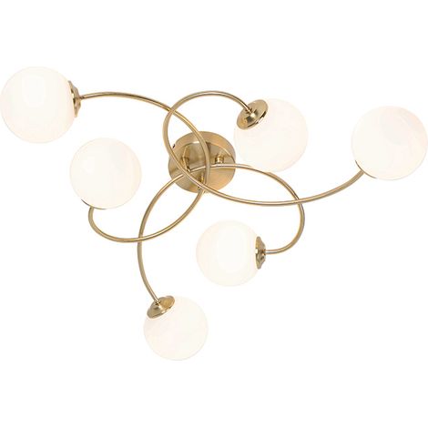 Moderne Deckenleuchte Gold mit Opalglas 6 Lichter - Athens