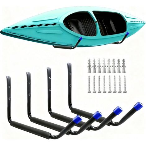 Lot de 4 crochets de rangement robustes pour kayak, bras de 38 cm, support mural pour garage, planche de surf, échelle, capacité maximale de 25 kg (25 cm x 38 cm),Bleu (1/2)