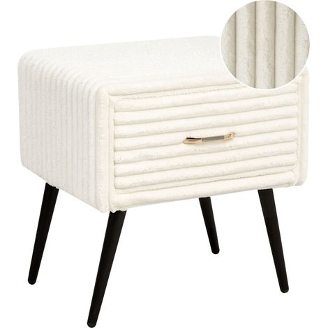 1 Drawer Bedside Table FLAYAT Corduroy Off-White