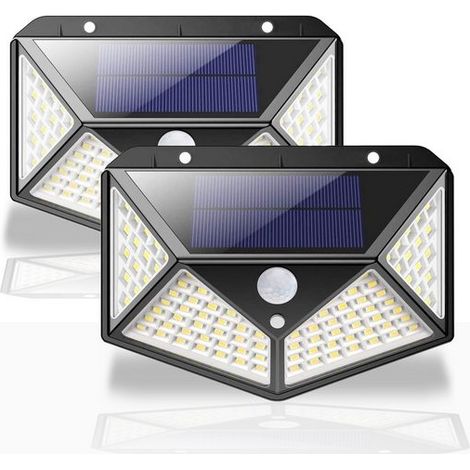 Lampe solaire, Ruban LED, Applique murale LED 270°, IP65 étanche, 2pcs, 100 LED, 1800 mAh Lampe à détecteur pour patio/jardin, KINSI (1/5)
