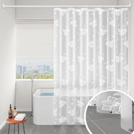 Rideau De Douche - Matière EVA - 80 x 180 cm - Bord Inférieur Peso - Sans Perçage - Avec Crochets - Blanc (1/5)